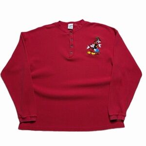 Vintage 1990s Y2K 2000s The Disney Store Mickey Mouse Goofy Waffle Knit Shirt